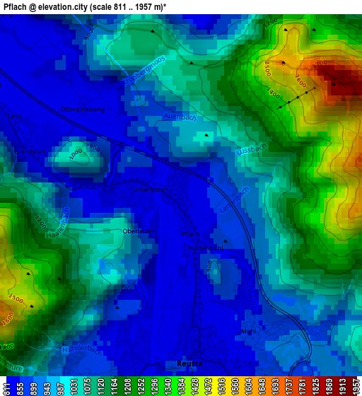 Pflach elevation map