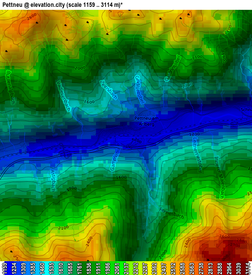 Pettneu elevation map