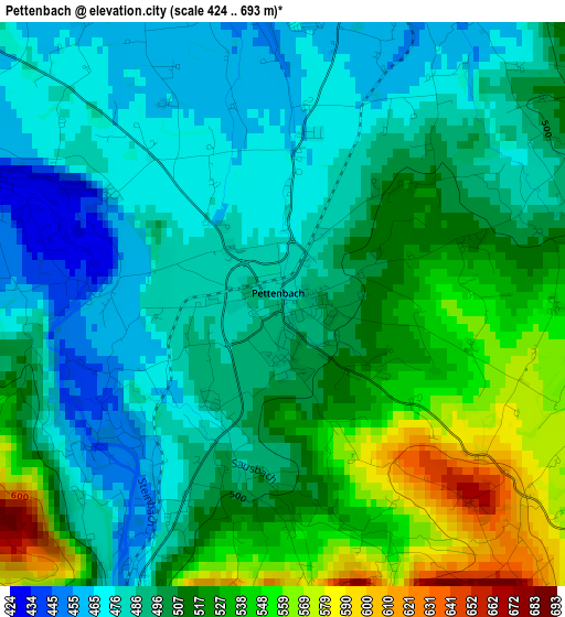 Pettenbach elevation map