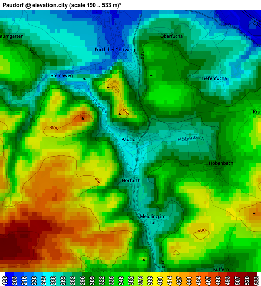 Paudorf elevation map