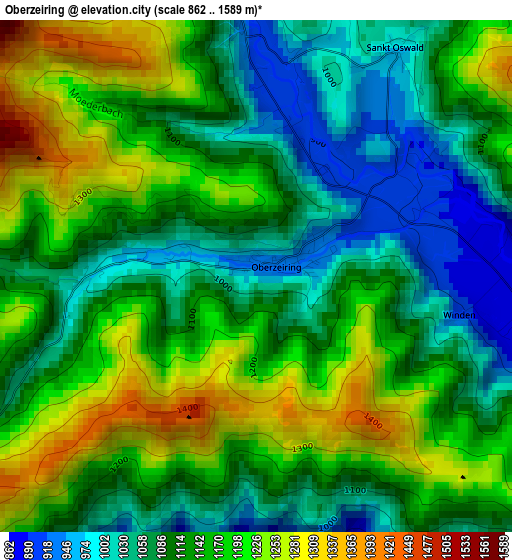 Oberzeiring elevation map