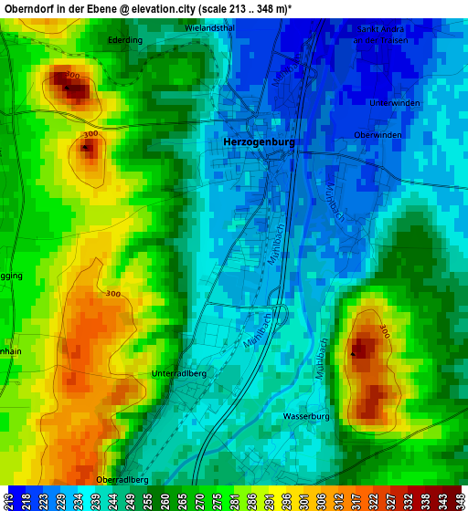 Oberndorf in der Ebene elevation map