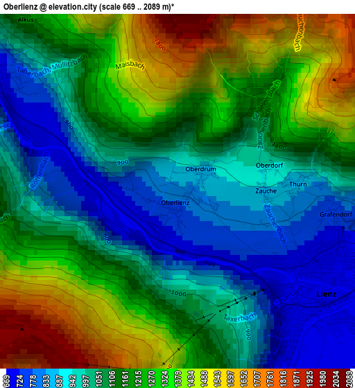 Oberlienz elevation map