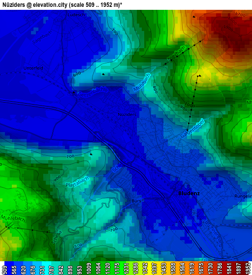 Nüziders elevation map