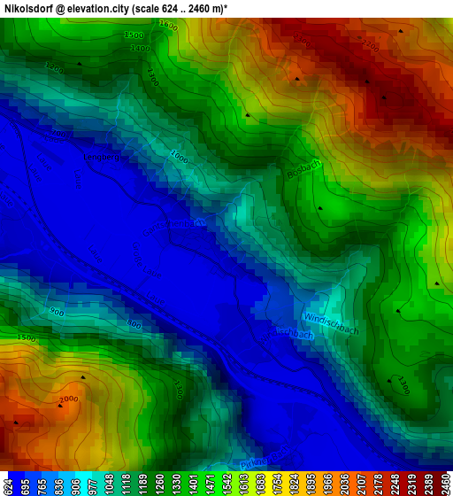 Nikolsdorf elevation map