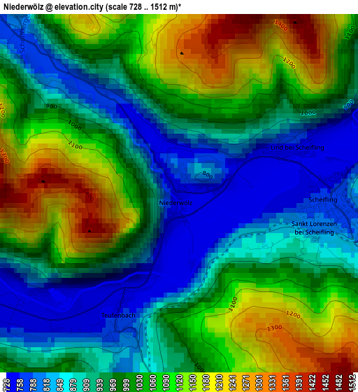 Niederwölz elevation map