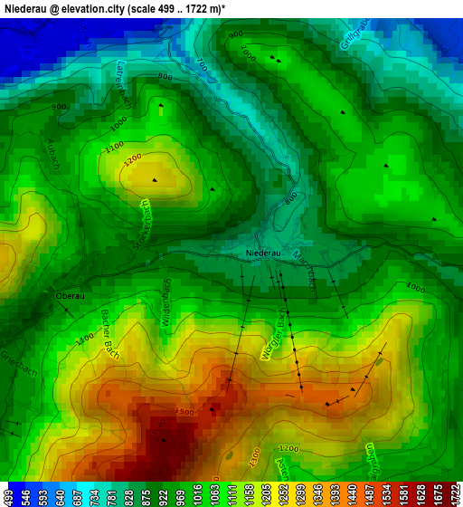 Niederau elevation map