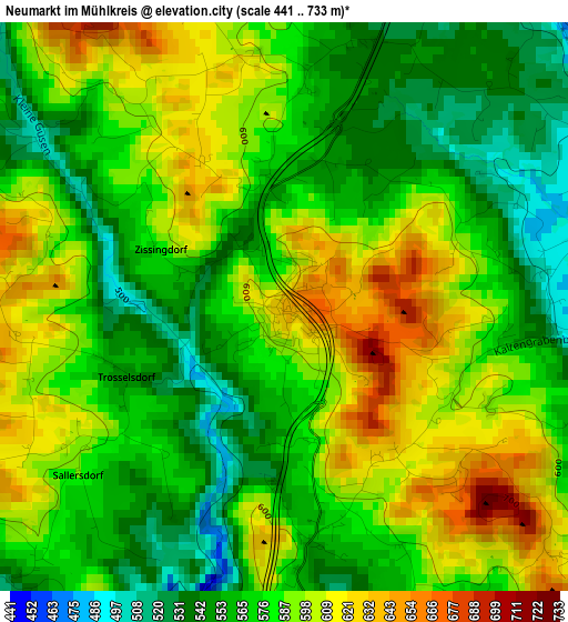 Neumarkt im Mühlkreis elevation map