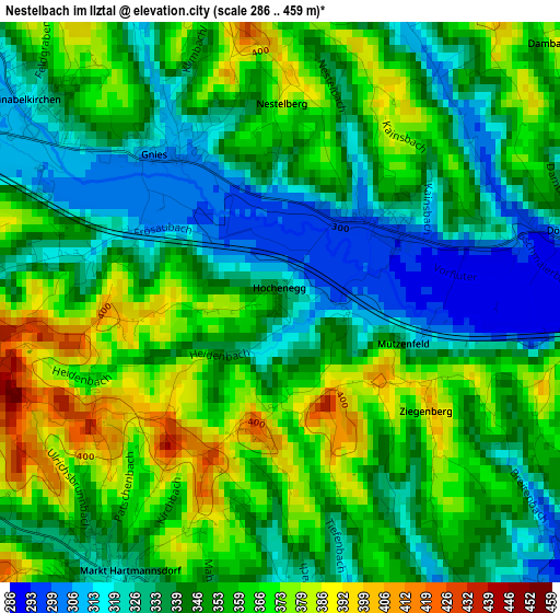 Nestelbach im Ilztal elevation map