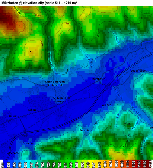 Mürzhofen elevation map