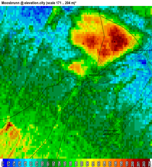 Moosbrunn elevation map