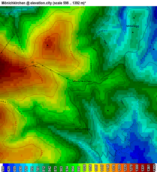 Mönichkirchen elevation map