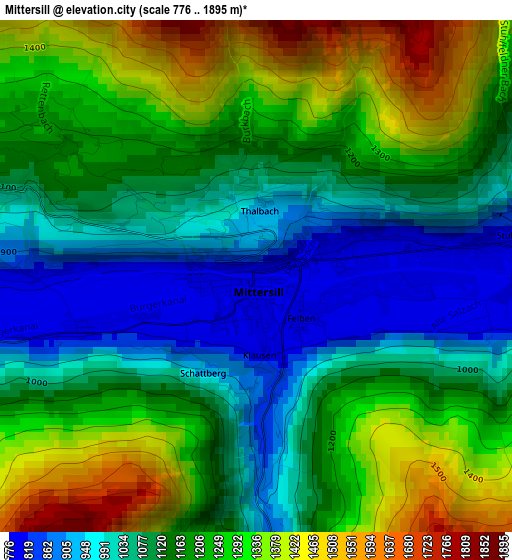 Mittersill elevation map