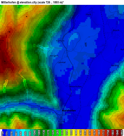 Mitterhofen elevation map