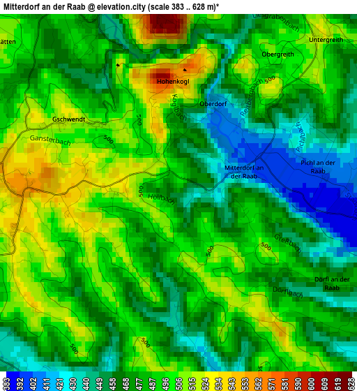 Mitterdorf an der Raab elevation map