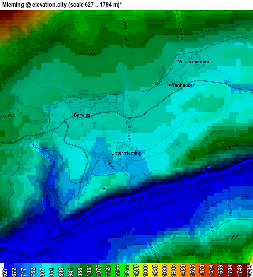 Mieming elevation map