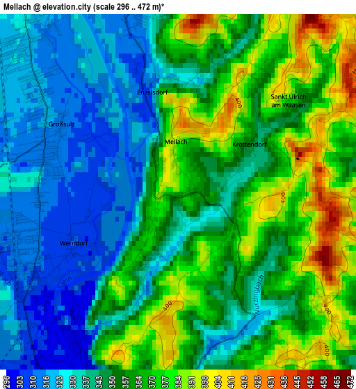 Mellach elevation map