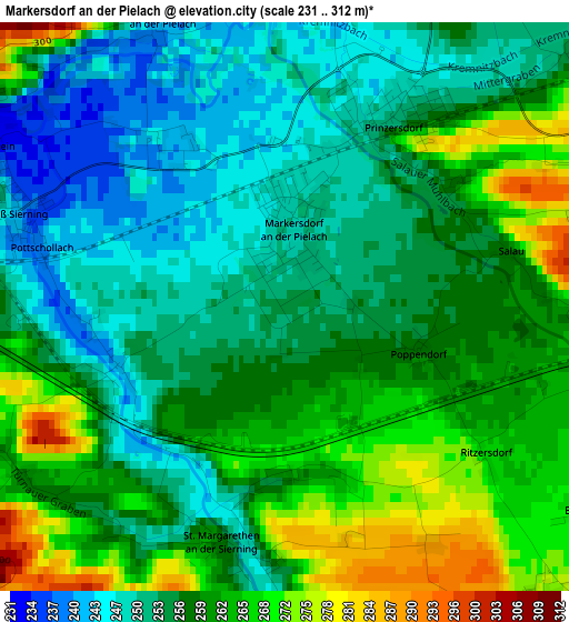 Markersdorf an der Pielach elevation map