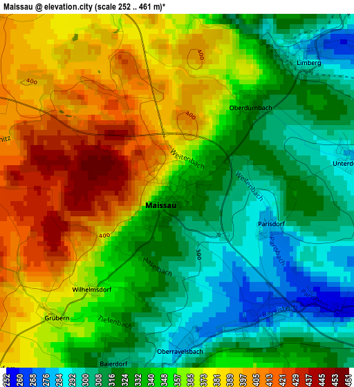 Maissau elevation map