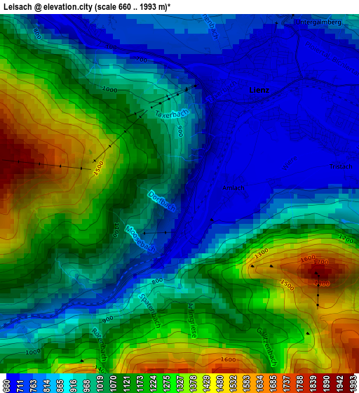 Leisach elevation map