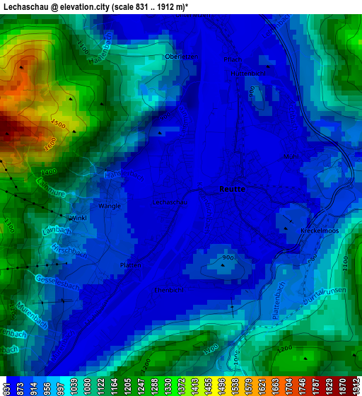 Lechaschau elevation map