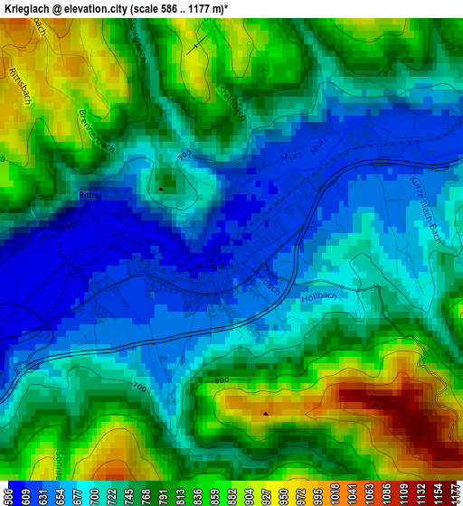 Krieglach elevation map