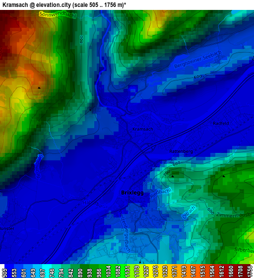 Kramsach elevation map