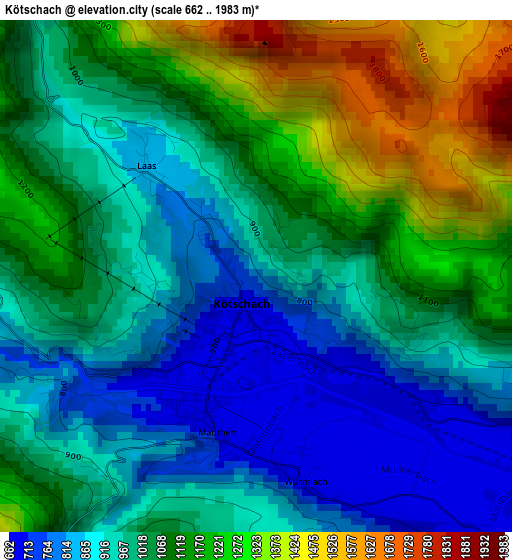 Kötschach elevation map