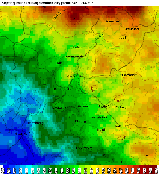 Kopfing im Innkreis elevation map