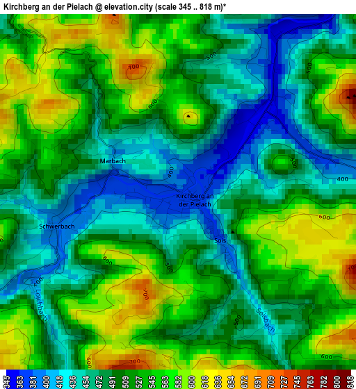 Kirchberg an der Pielach elevation map