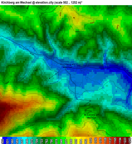 Kirchberg am Wechsel elevation map