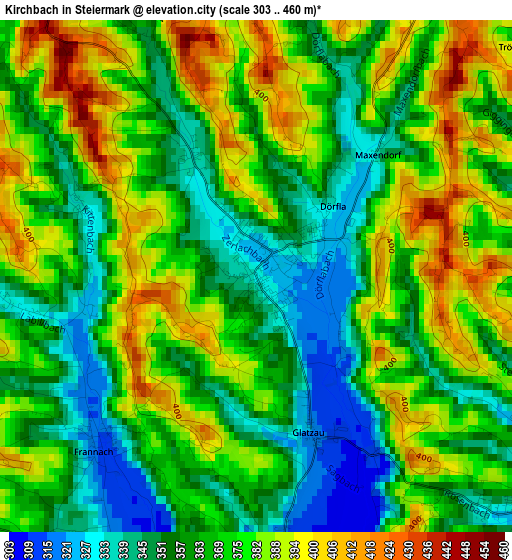 Kirchbach in Steiermark elevation map