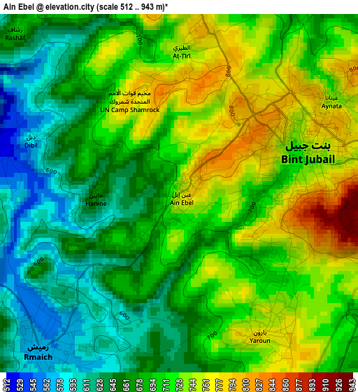 Ain Ebel elevation map