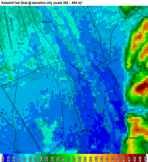 Kalsdorf bei Graz elevation map