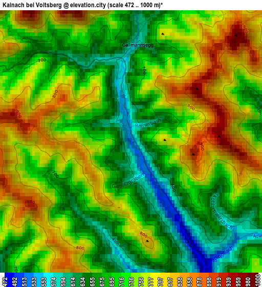 Kainach bei Voitsberg elevation map