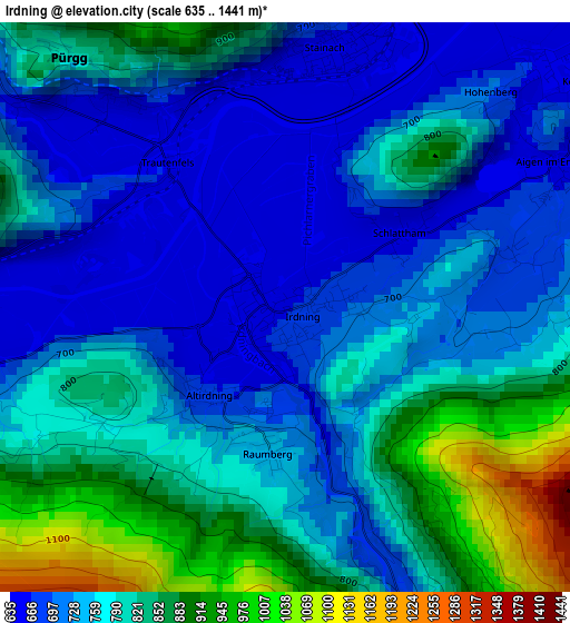 Irdning elevation map