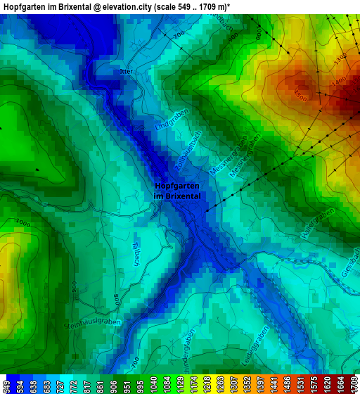 Hopfgarten im Brixental elevation map
