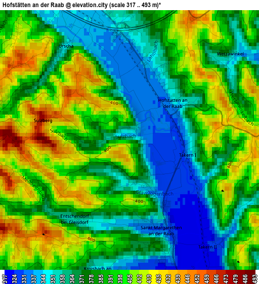 Hofstätten an der Raab elevation map