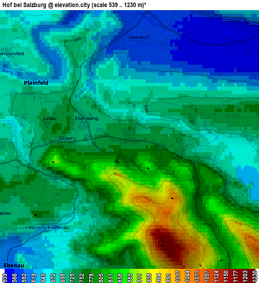 Hof bei Salzburg elevation map