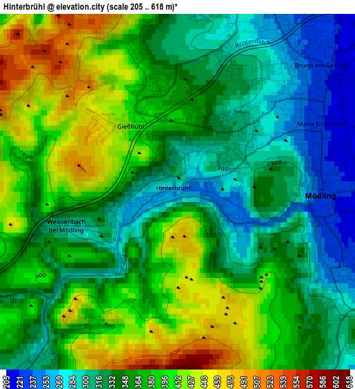 Hinterbrühl elevation map