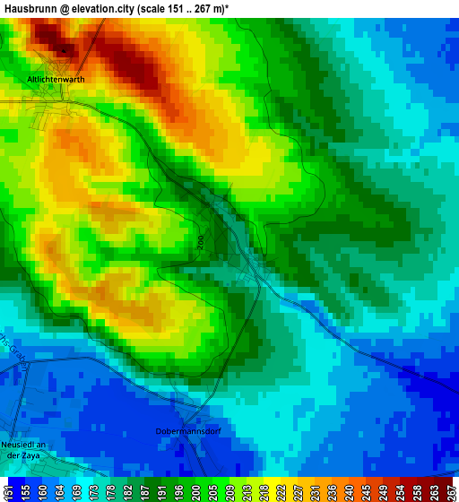 Hausbrunn elevation map