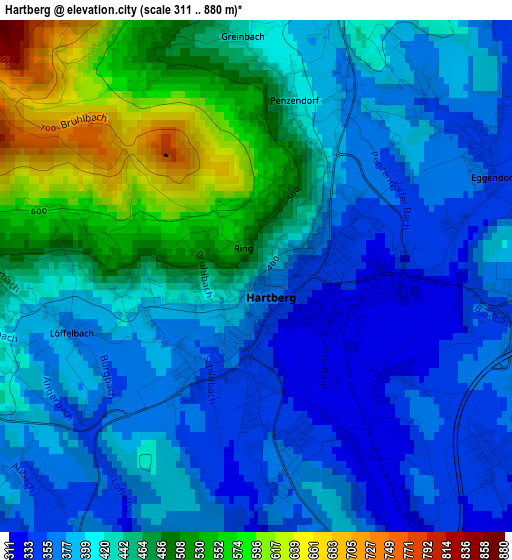 Hartberg elevation map