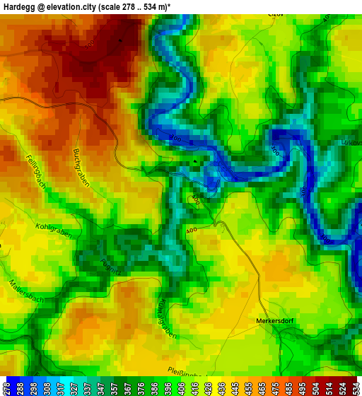 Hardegg elevation map