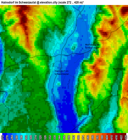 Hainsdorf im Schwarzautal elevation map