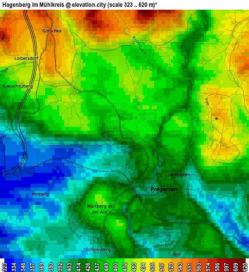 Hagenberg im Mühlkreis elevation map