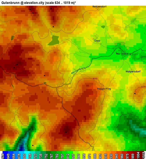 Gutenbrunn elevation map