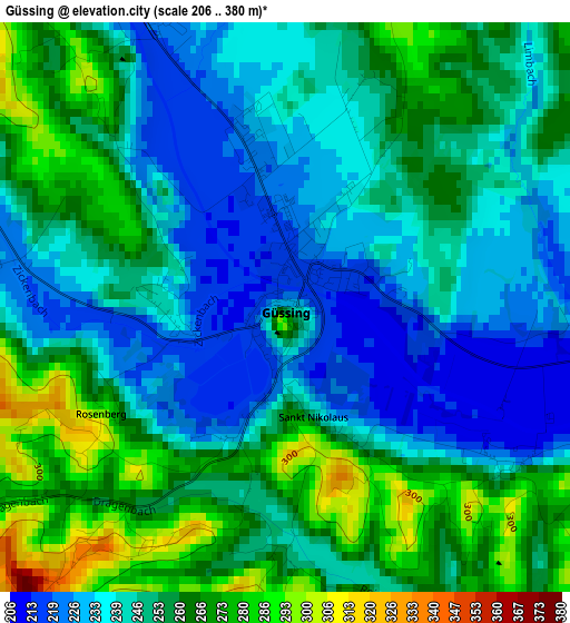 Güssing elevation map