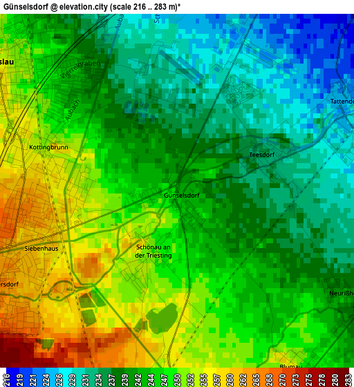 Günselsdorf elevation map