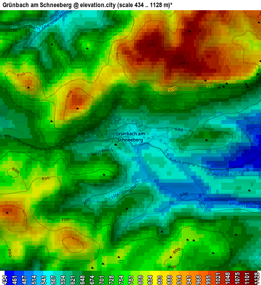 Grünbach am Schneeberg elevation map