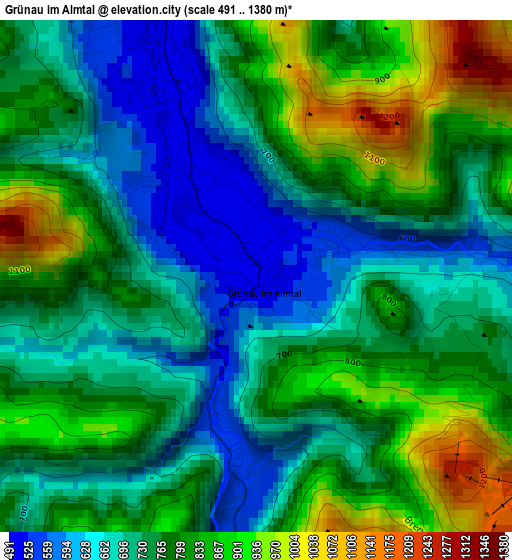 Grünau im Almtal elevation map